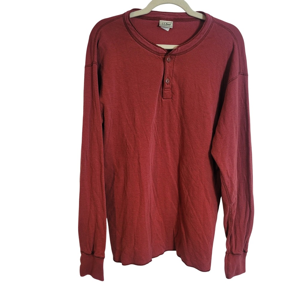 LL Bean River Drivers Shirt Mens Large Burgundy‎ Red Wool Blend Henley Thermal
